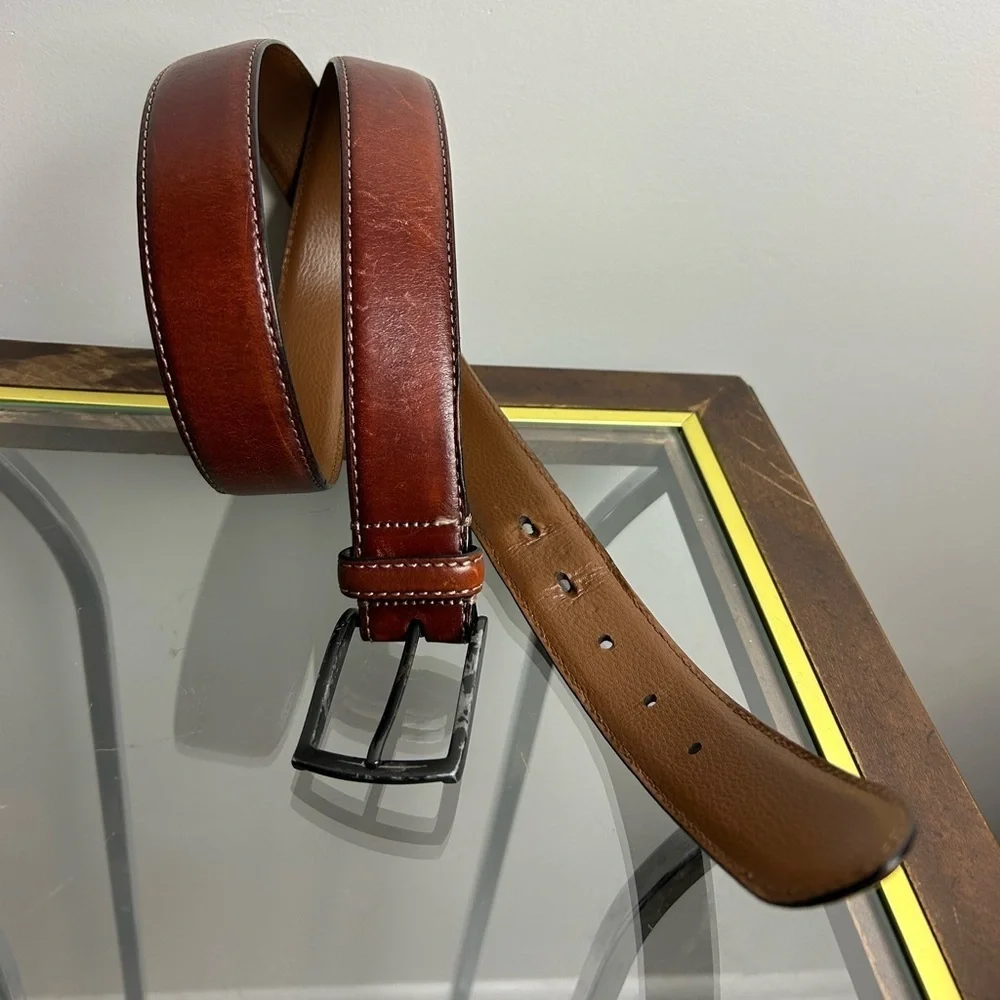 Handcrafted In Italy Men Belt 38/95 Brown Genuine Leather Cowboy Ranch western